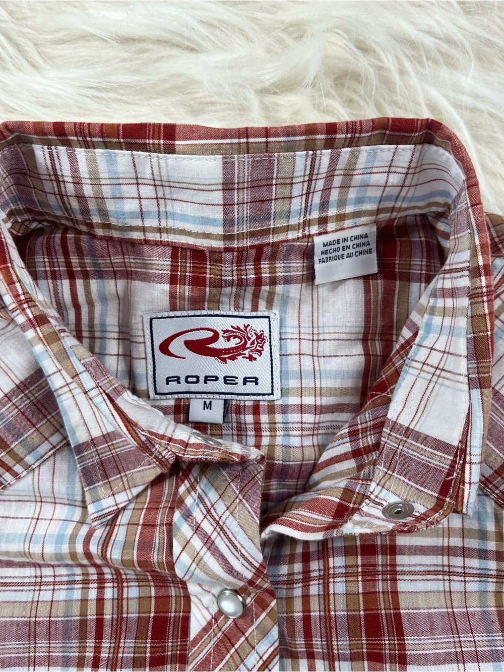 Roper Pearl Snap Shirt Women's M Red White Plaid - Picture 4 of 5